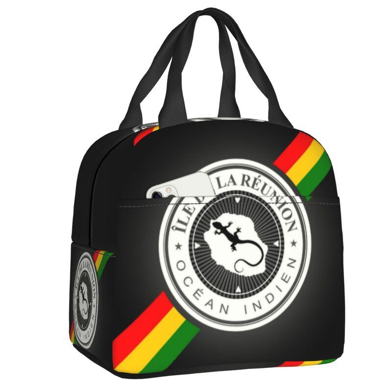 974 Reunion Island Insulated Lunch Bags for Women Maveli Coat of Arms Portable Cooler Thermal Bento Box School