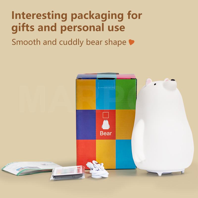 

Милый силиконовый детский ночник в виде медведя, подарок, USB-зарядка, сенсорный светильник для кровати с изображением животного, украшение для сна