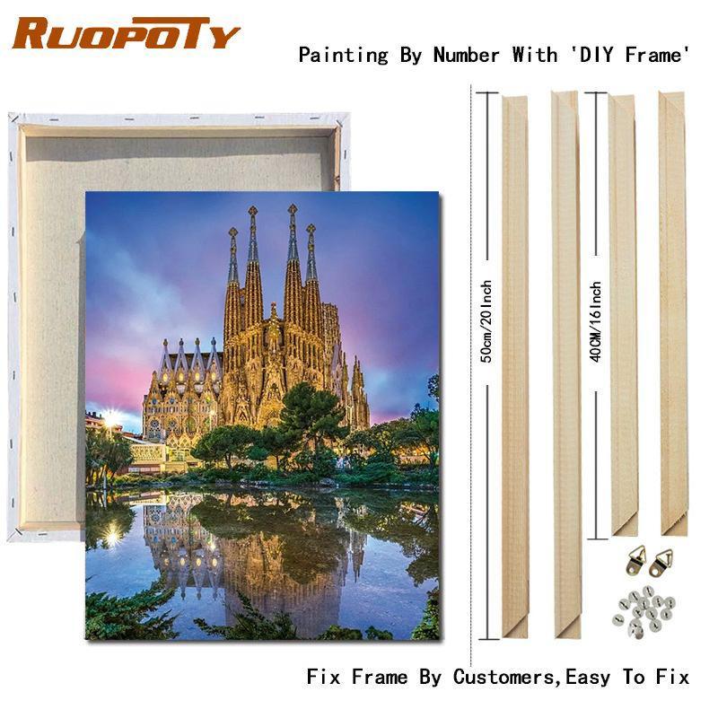 RUOPOTY DIY Frame Painting By Numbers Landscape Wall Art Picture Drawing Picture By Numbers Castle For Living Room