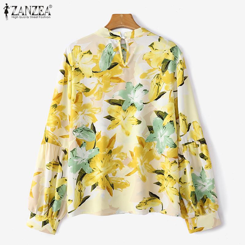 ZANZEA Women Casual Round Neck Lantern Long Sleeve Floral Print Blouses