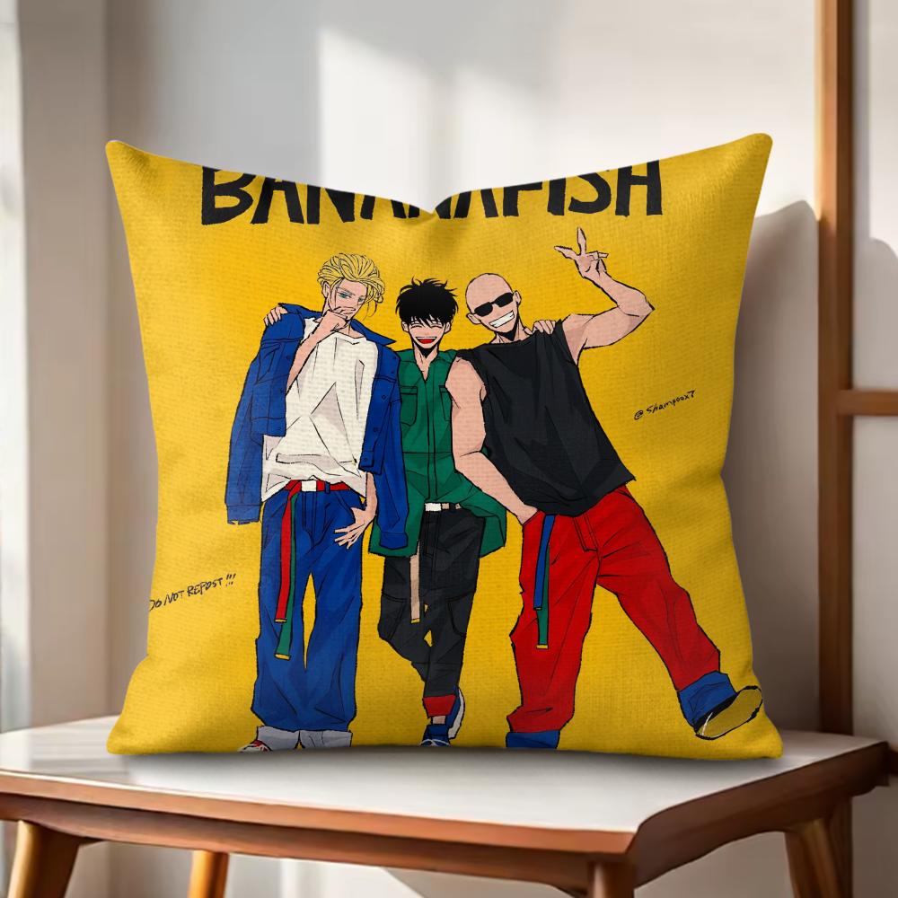 Hot Anime BBanana Fish Cushion Cover Natural Linen Organic Fabric DoubleSided Printing Couch Pillow Covers Home Decor