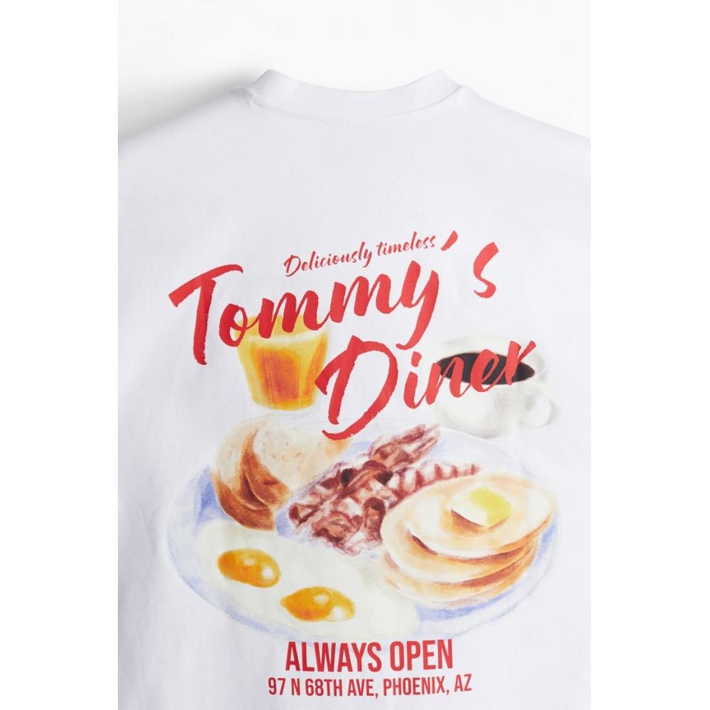 H M PrinTed T SHirT OverSized fiT wHiTe ToMMy S Diner