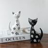 2pcs Modern Cat Statue Wooden Miniatures Figurine Desktop Ornament Animal Sculpture  Car