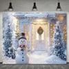 2D Weihnachten Winter Kulisse Schneemann Verschneites Haus Feiertags Fotografie Hintergrund