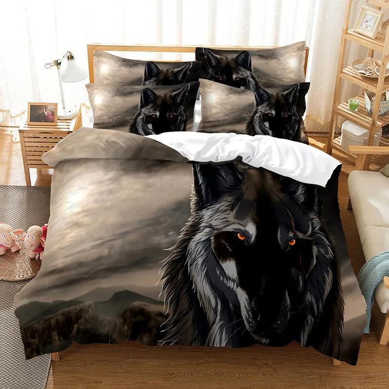 Wolf Pattern Bedding Set, Duvet Set, 3D Digital Printing Bed Three-Piece Set, Fashionable Design