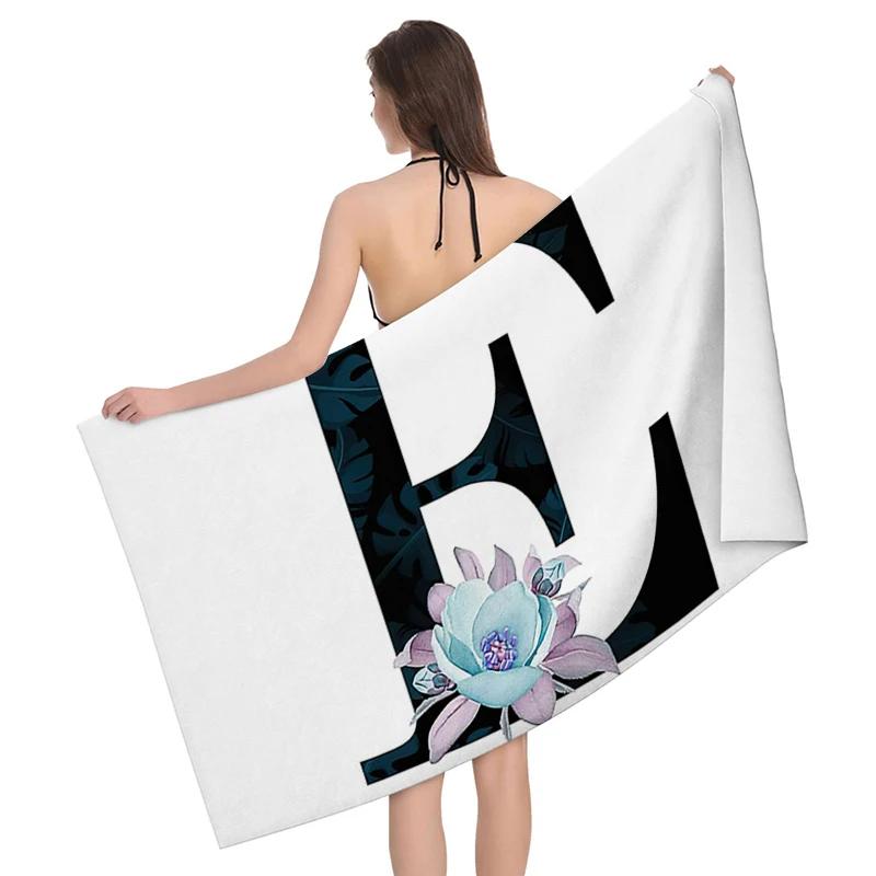 1pz Ghirlanda di fiori con motivo a lettere Telo da spiaggia, Coperta da spiaggia in microfibra ultra-fine, Asciugamano da bagno altamente assorbente, Adatto