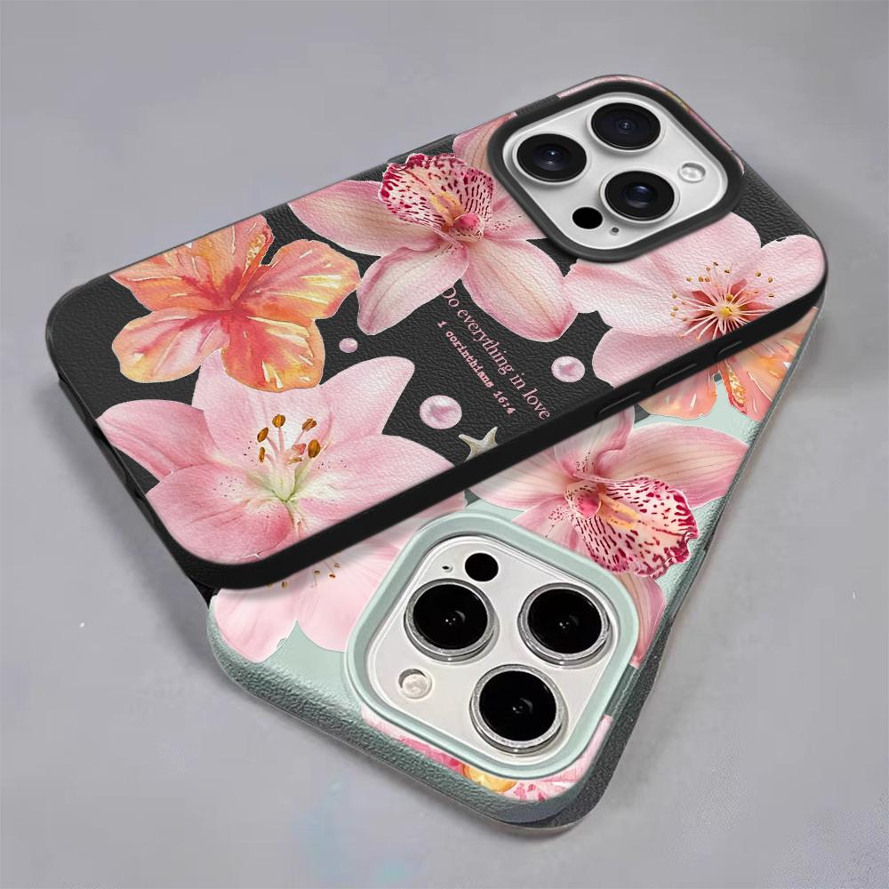 Pink Premium Flowers Phone Case For IPhone 17 Air 16 16E 15 14 13 12 11 Pro Max 16 15 14 Plus Phone Case Bumber Cover 16E 15 14