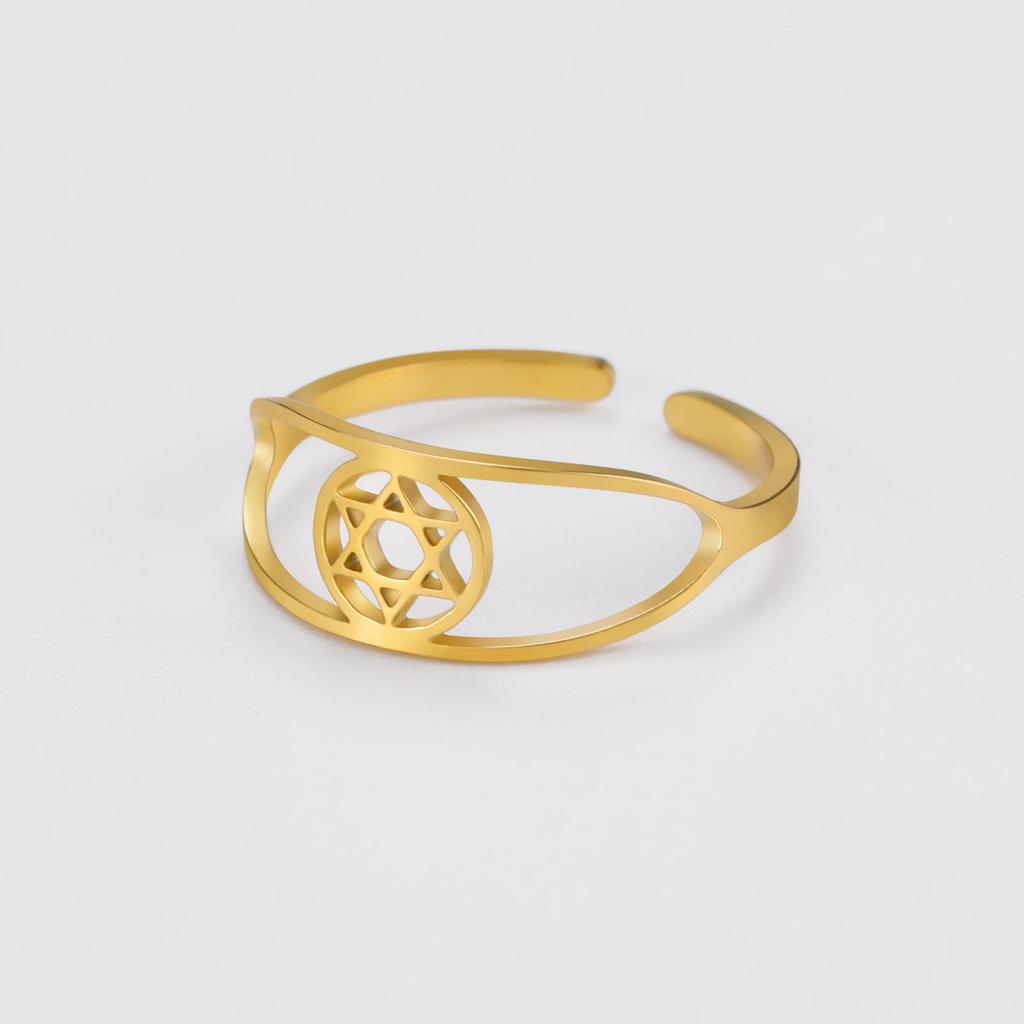 Dreamtimes Star of David Rings Stainless Steel Adjustable Open Rings Hexagram Je Ring FaithHeart Jewelry for Women Mens