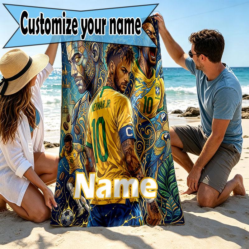 Personalisierbares Neymar Jr Strandtuch mit individuellem Namen, für Reise Camping Strandparty Heimdeko, Geburtstagsgeschenk für Familie & Freunde
