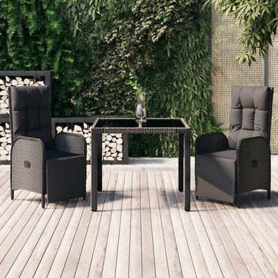 Vidaxl 3-Cz. Garden Furniture Set With Cushions, Black, PE Rattan