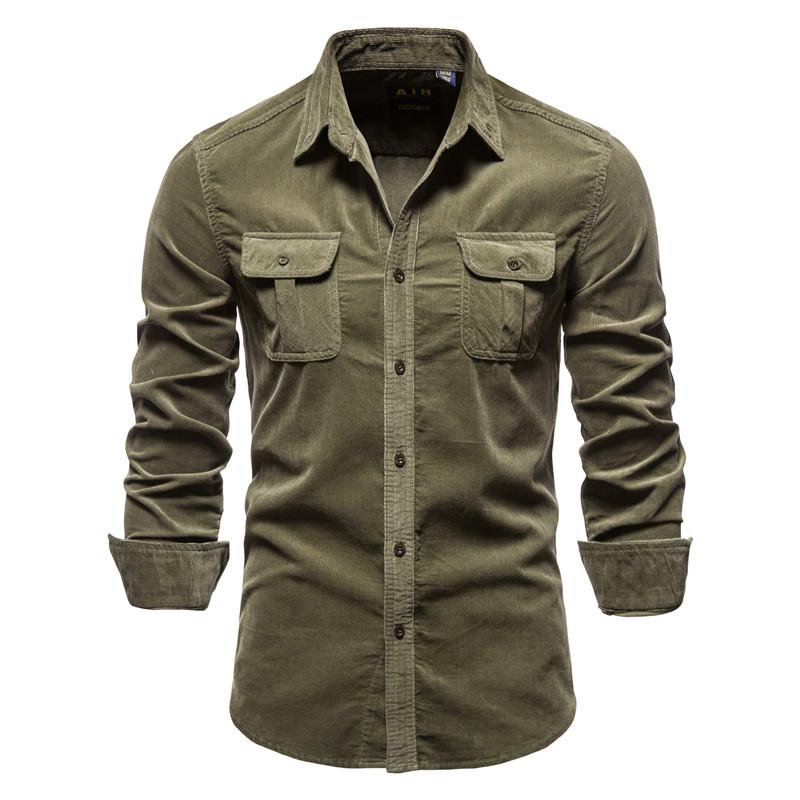 TrendHub New Single Breasted 100% Cotton Men's Shirt Business Casual Fashion Solid Color Corduroy Men Shirts Autumn Slim Shirt Men