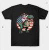 T-shirt Mode Rétro Cowboy Chat Montant sur TRex Style Coréen Drapeau USA Graphique Décontracté Manches Courtes pour Hommes et Femmes Unisexes