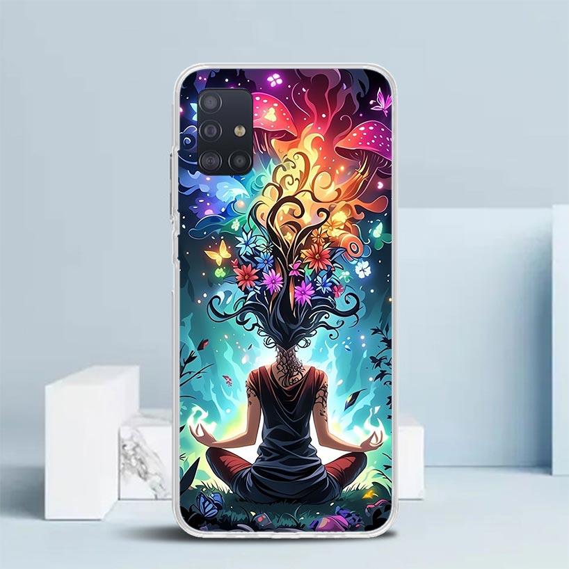 

Meditation Yoga Girl Soft Cover for Samsung Galaxy A12 A22 A32 A52 A72 A02S Phone Case Note 20 Ultra 10 S10 Plus A51 A71 A50S A2 Samsung A10