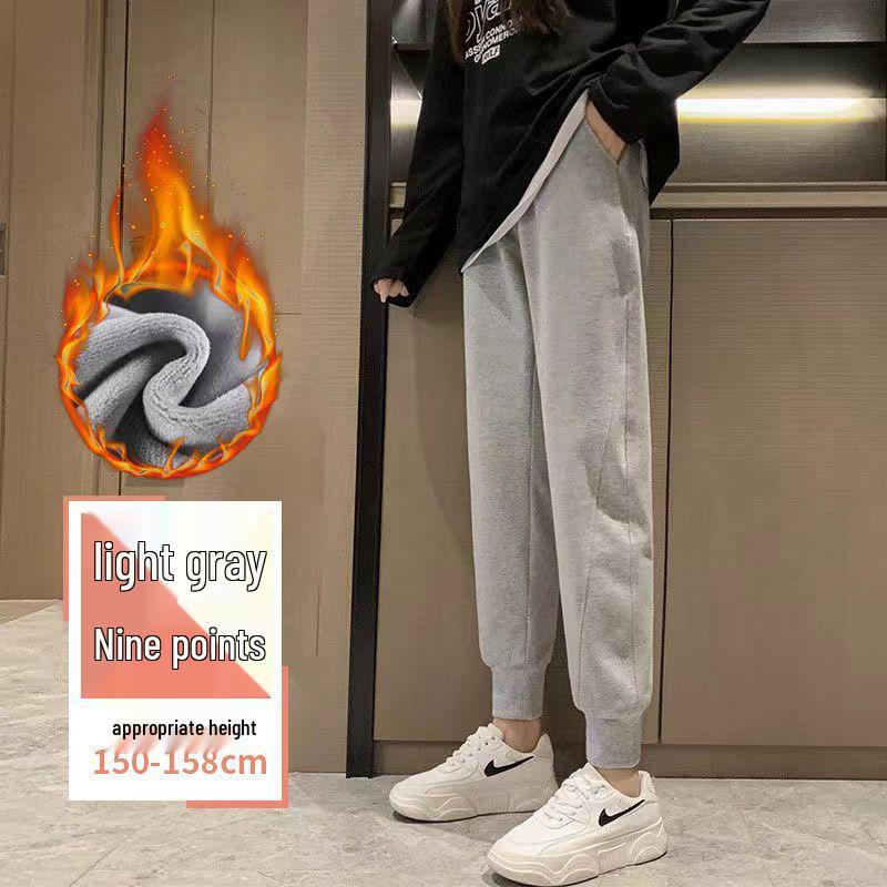 Women's Versatile Black Cropped Harem Sweatpants - Spring To Winter, Slimming with Plus Velvet.