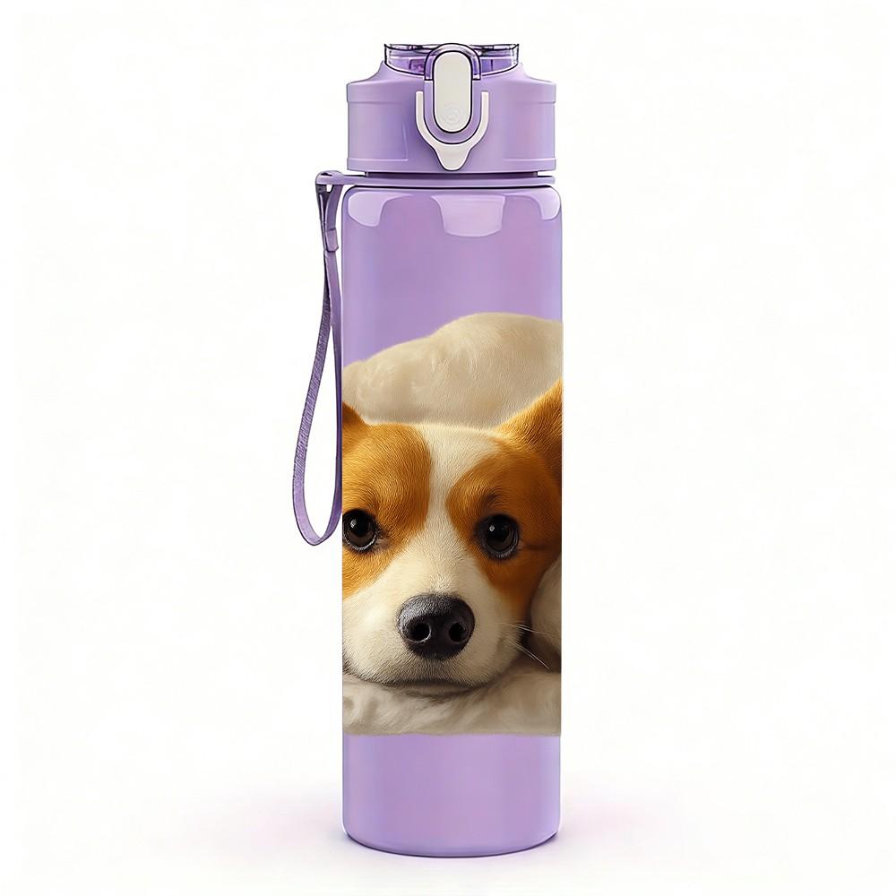 1PC Sleeping Puppy Dog 750ml Color Plastic Sports Water Bottle Leakproof Flip Straw Lid Suitable for Sports Office Home Use