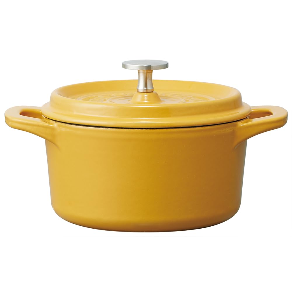 Skater Cocotte Pot, Induction Compatible, Double-Handled, Oven Cooking Pot, Iron, Enameled, Pumpkin Yellow, 16cm, INCT16N-A