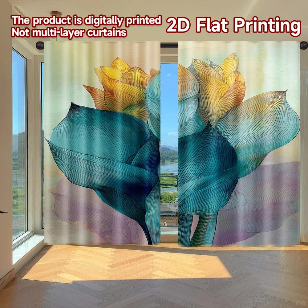 

2D FLAT PRINTING 2pcs Curtains (Without Rod) Gentle Green Leaves Modern Fashionable Curtainments during the New year holiday 100*130 Rod Pocket 1pcs