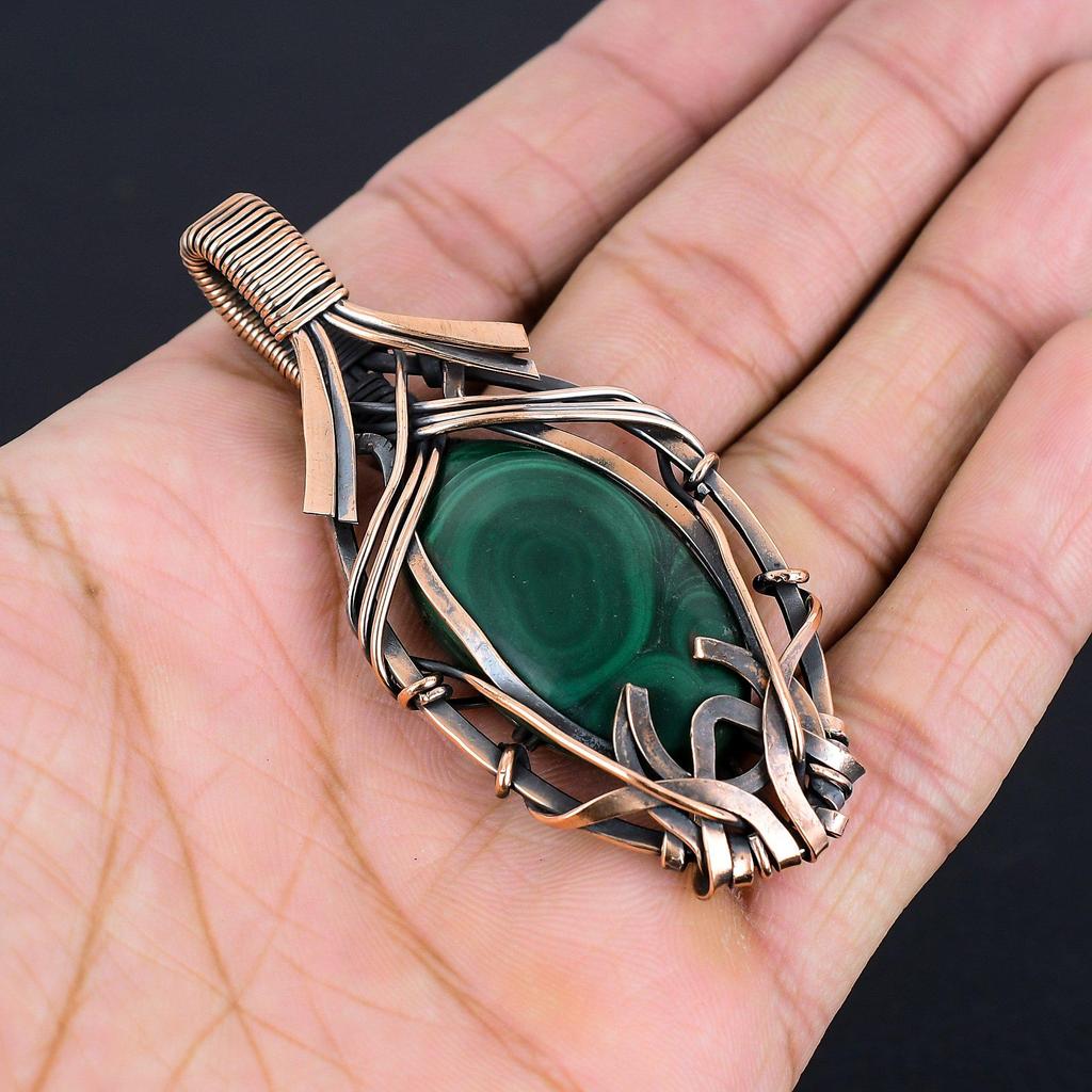 Malachite Pendant, 999 Copper Wire Wrapped Pendant Jewelry. Gift For Women Handmade Pendant Gemstone Jewelry