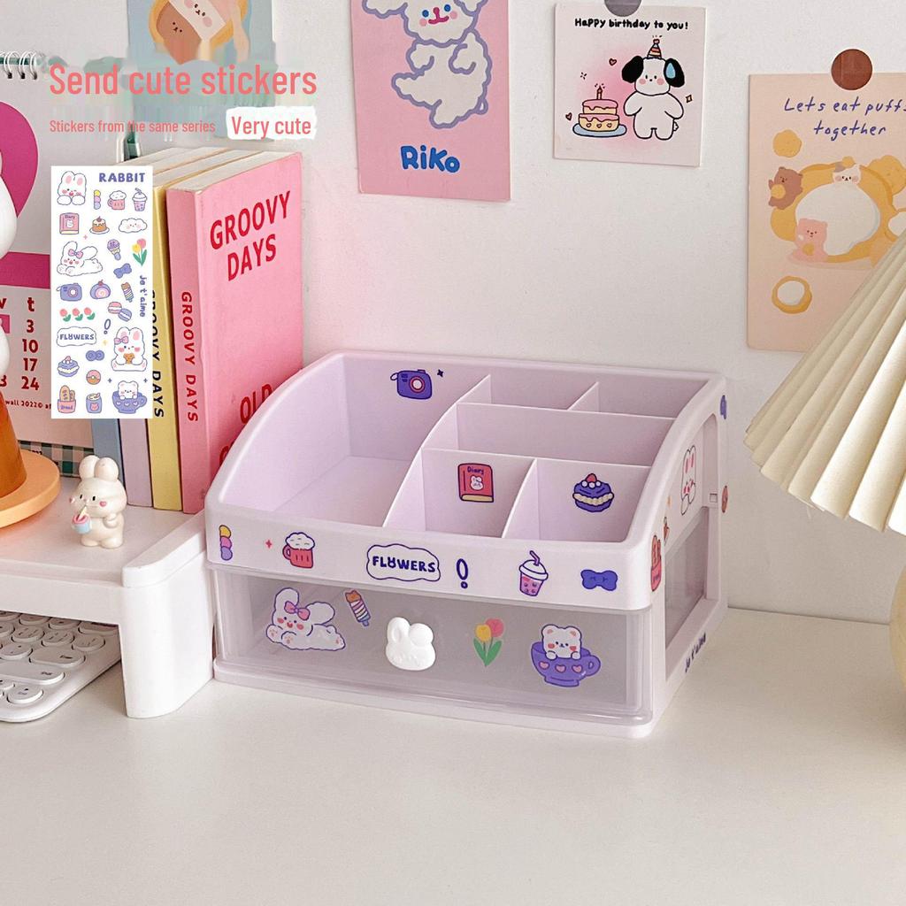 Girly Heart Plastic Desktop Drawer: Dustproof Storage for Stationery & Cosmetics