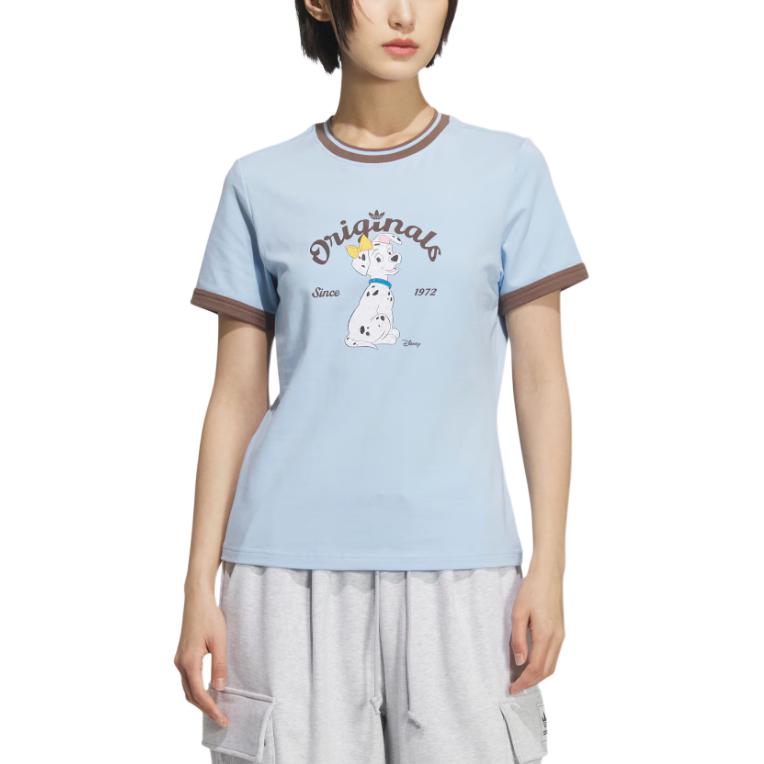 Adidas Originals X Disney Dalmatian Ringer T-Shirt Fashion Slim Fit Round Neck Vintage Short Sleeve Women Tops KG6697
