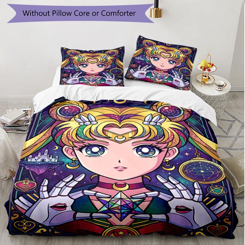 Set copripiumino 3 pezzi (1*Copripiumino + 2*Federe, Senza Nucleo), Set Biancheria da Letto Morbido Stagione Unica con Stampa Sailor Moon, Regalo Decorazione Camera da Letto