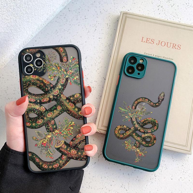 Snake Graphic Flower Phone Case For iPhone 13 Mini 12 11 Pro Max 16 15 14 Pro Max XS XR X 7 8 Plus SE2 Shockproof Matte Covers
