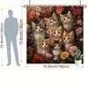 1Pc Shower Curtain - Adorable Kittens And Vibrant Flowers Design For A Cozy Bathroom Waterproof
