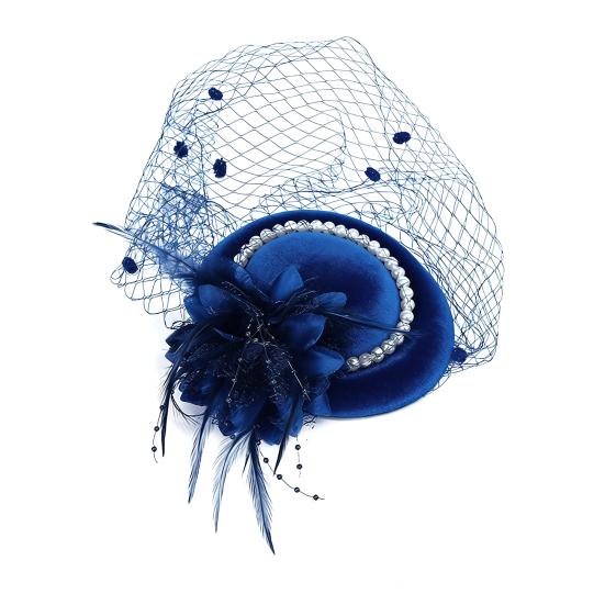 Women Fascinator Hat Feather Mesh Imitation Pearls Decor Pillbox Hat Small Top Hat Daily Party Hair Accessory