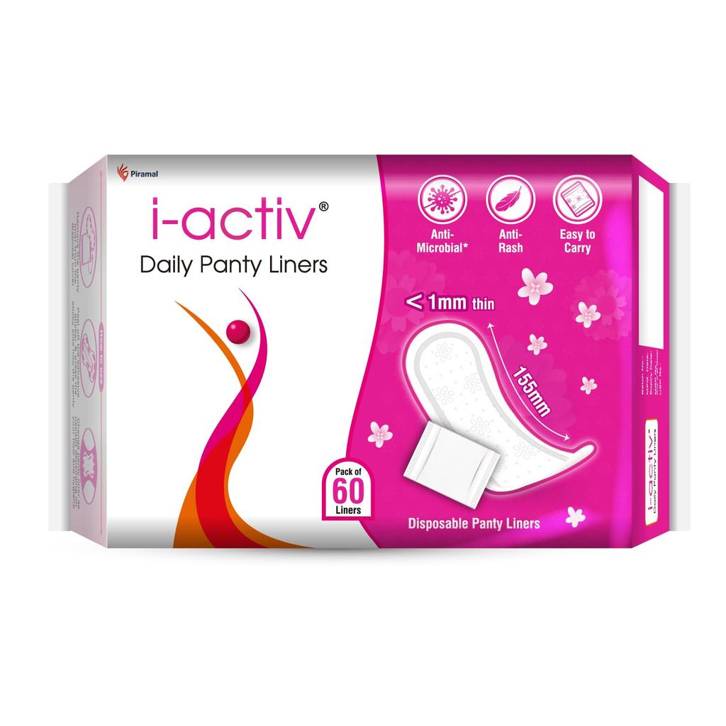 i-Activ Daily Panty Liners For Women | 60 Ultra Thin Cotton Soft Liners  | Breathable Hygiene Pads For Freshness And Comfort