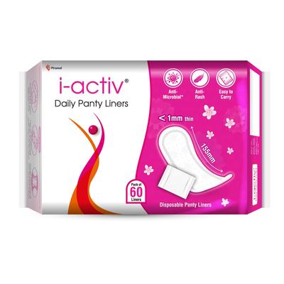 I-Activ Denní vložky pro ženy | 60 ultra tenkých bavlněných vložek | Prodyšné hygienické vložky pro svěžest a pohodlí