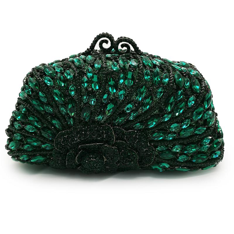 Green Crystals Evening Clutch Purse WHTUOHENG