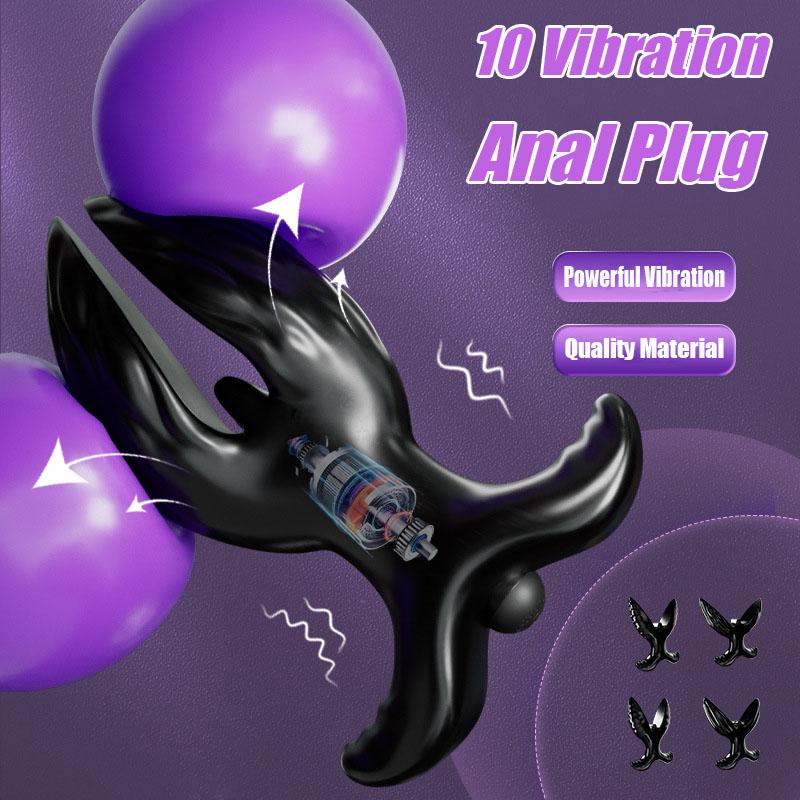 10 Frequency Vibration 4 Sizes Silicone Anchor Flared Expanding Butt Plug, Ass Expander Stimulator for Men, Women or Couples