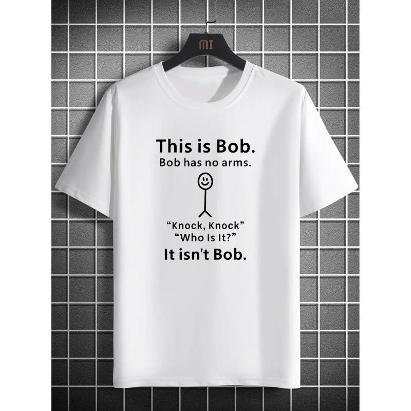 European Sizes Men's 'This Is Bob' Graphic T-Shirt - Casual and Comfortable, Lightweight Crew Neck Short Sleeve T-Shirt with Fun English Letter Print