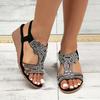 Zářivé pohodlí | Dámské klínkové sandály s kamínky v bohémském stylu, platformový podpatek s otevřenou špičkou a elastickým páskem, plážové sandály