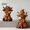 Rustic Pastoral Style Crafts Highland Cow Garden Statue, Cute Resin Figurine Outdoor Indoor Small Desktop Decorative Statues Table Desk Decor,