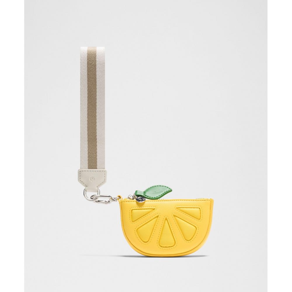 LuluLemon Dual Pouch Wristlet Textured Leather Alternative Light Ivory Lemon Lush Silver