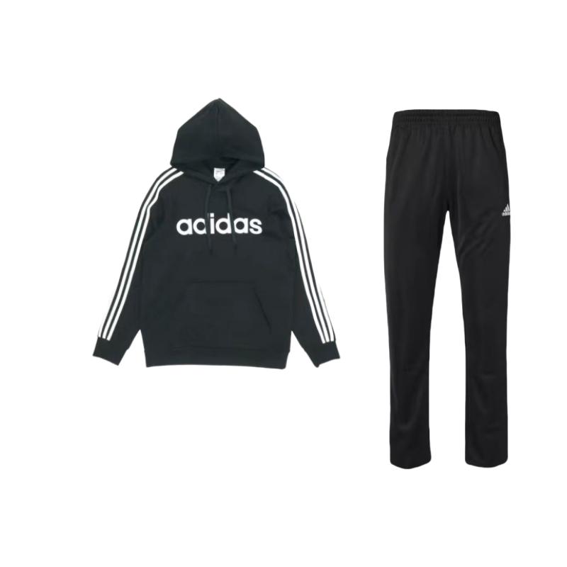 

Adidas Sports Lifestyle Series Pullover Hooded Fleece Warm Retro Long Sleeve Logo Sweatpants Casual Sports Suit Men sweat suit Black TR30P-BW+DQ3096 S