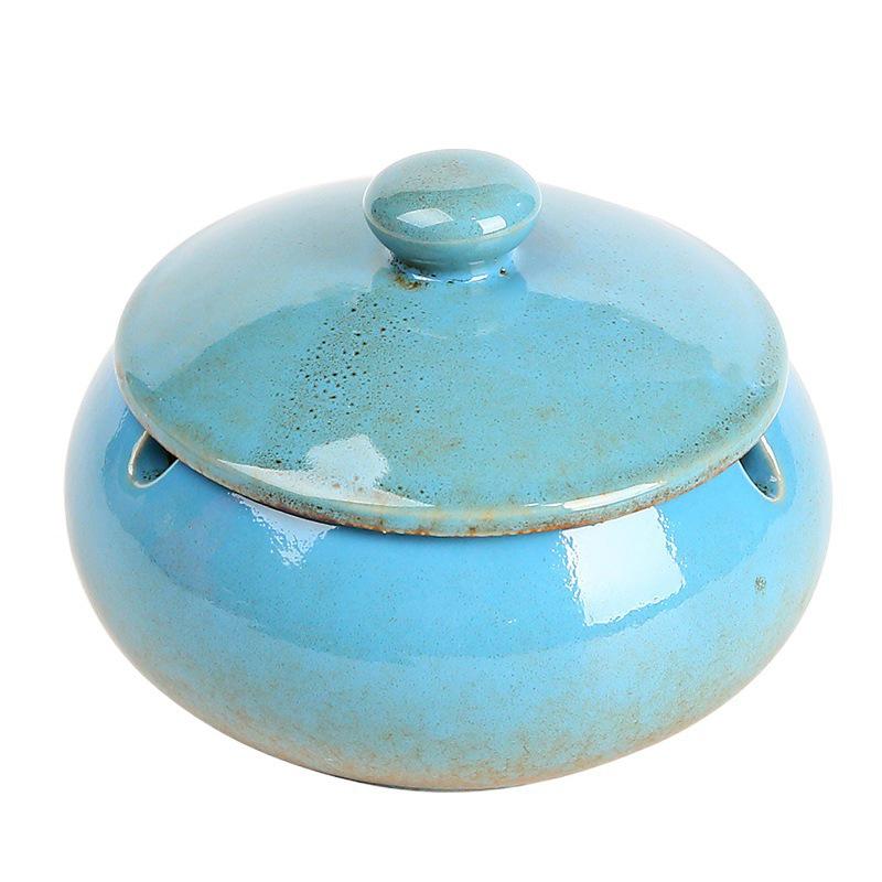 Creative European-Style Ceramic Ashtray with Dustproof Lid