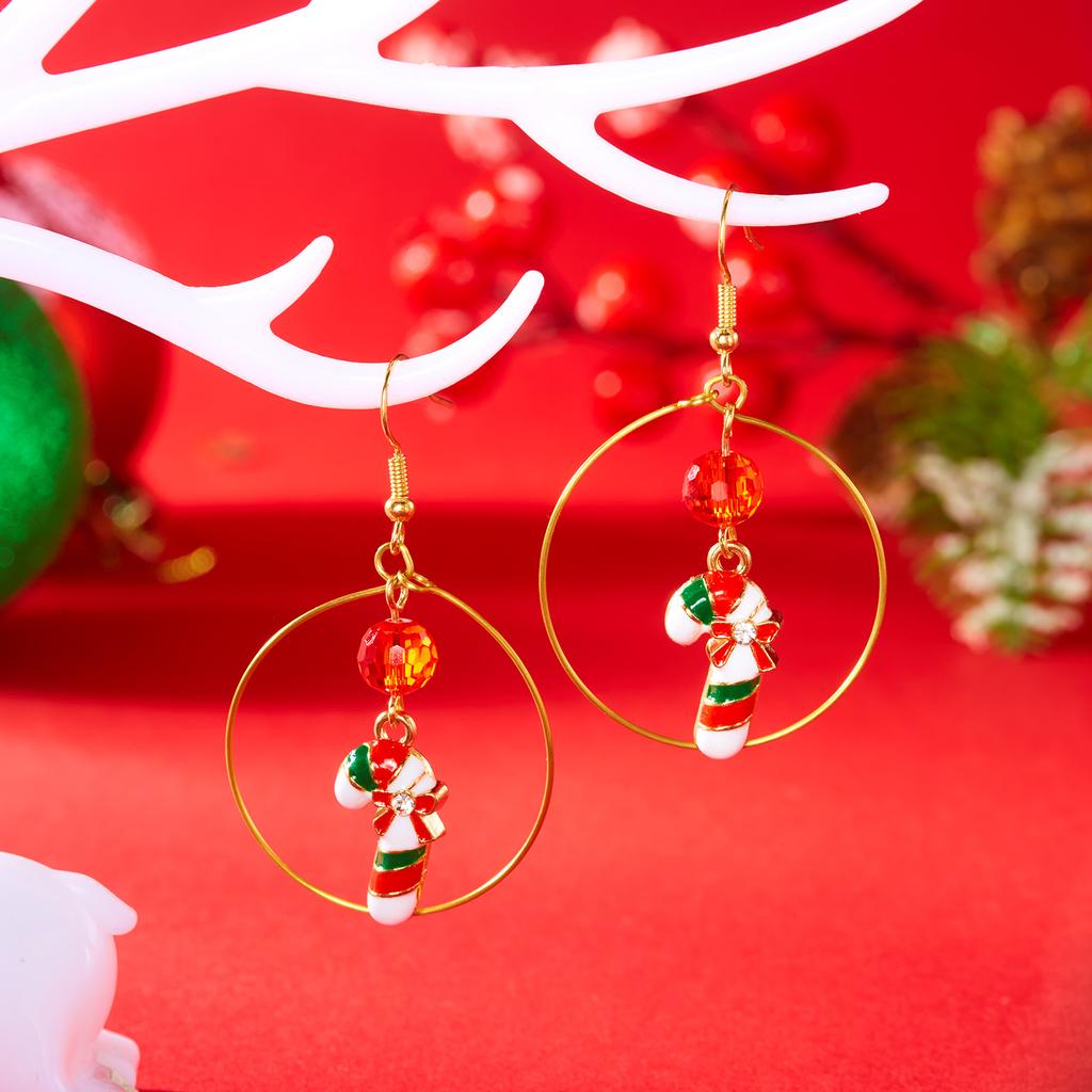 Christmas Crystal Beads Snowman Hoop Earrings For Women Colorful Zircon Xmas Tree Crutch Dangle Earring Holiday New Year Gifts