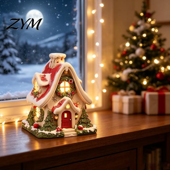 Cozy Winter Scene Display Christmas Snow House Incense Burner, Backflow Holder, Resin Craft Ornament for Windowsill Festive Xmas Desktop Figurine