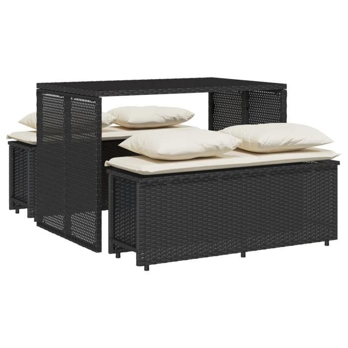 VidaXL Ensemble à manger de jardin avec coussins 3 pcs Noir, ensemble de salle à manger d'extérieur, meuble de salle à 4003902