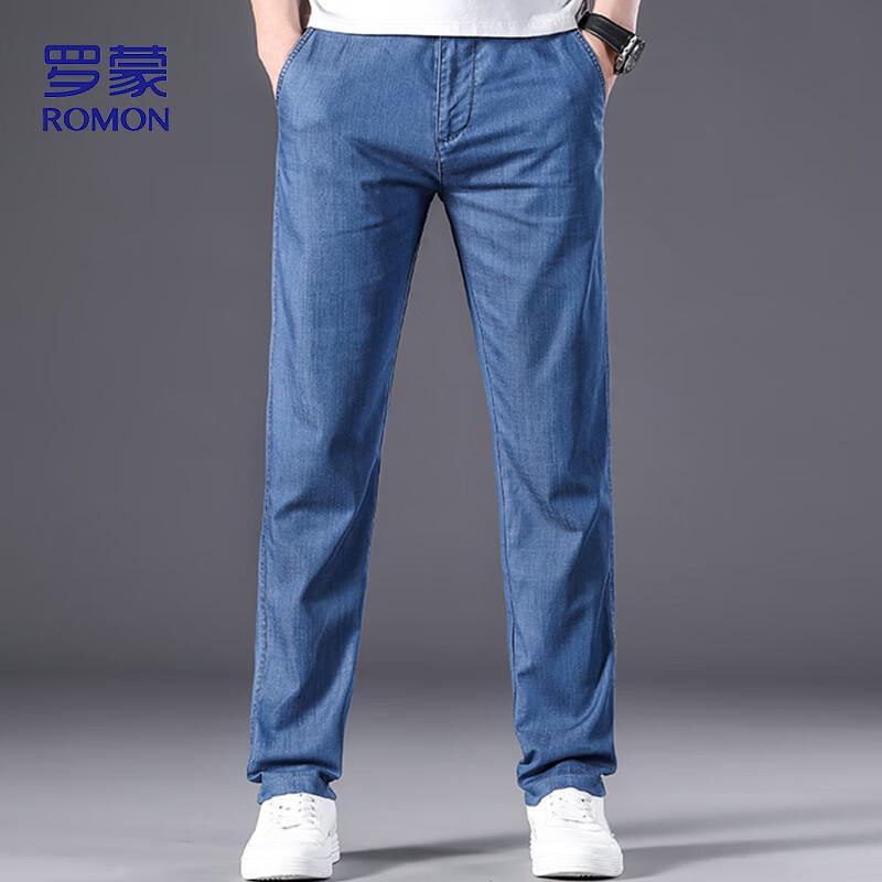 

ROMON Men s Summer Lightweight Stretch Straight-Leg Jeans 32
