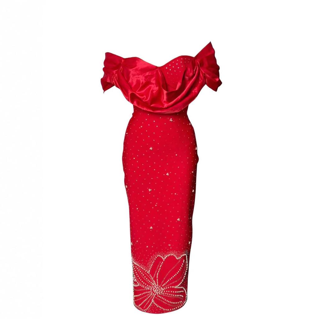 Elegant Rhinestone One-Shoulder Bandage Dress for Women - Exquisite High-End Formal Gown for Parties and Banquets