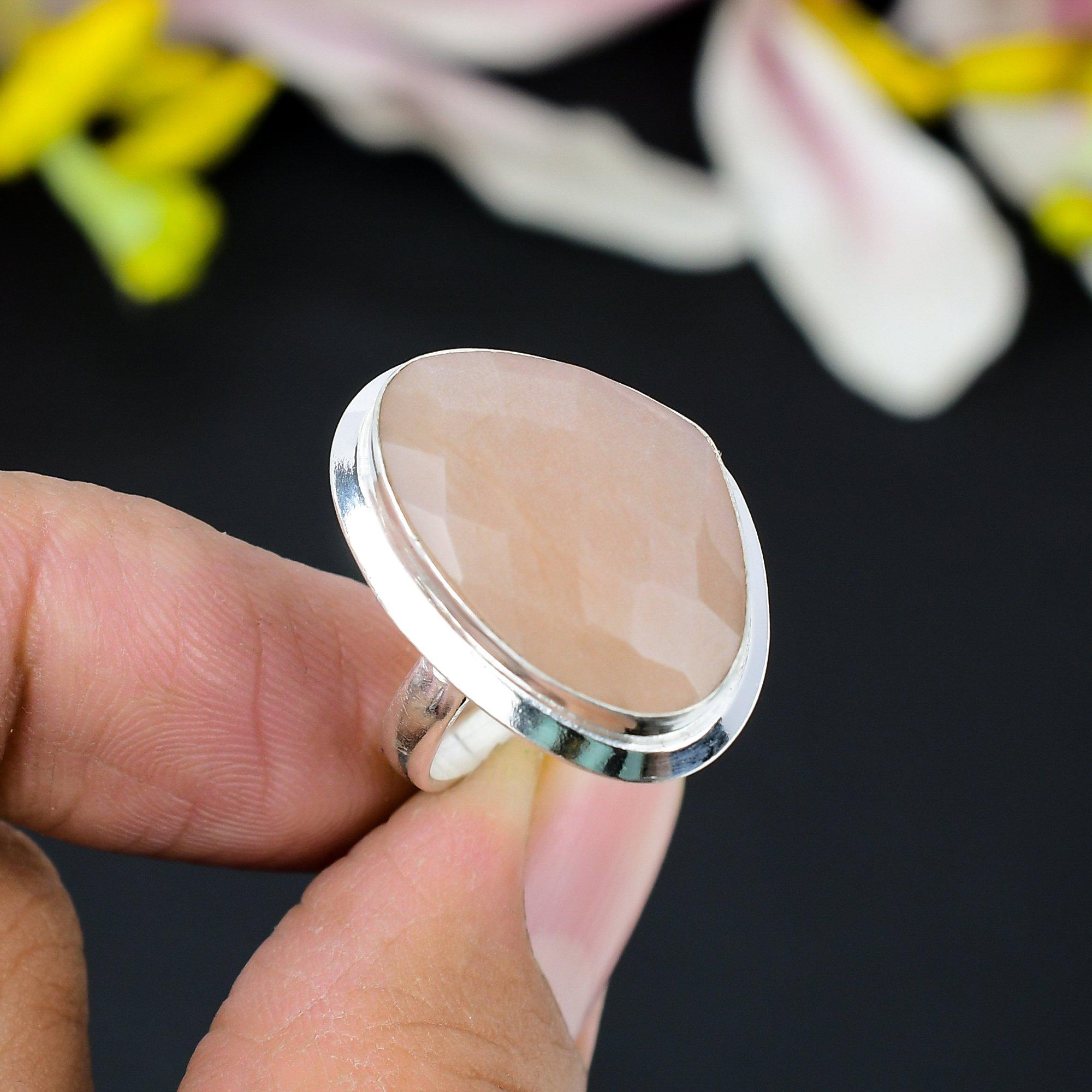 

Sunstone Gemstone Handmade 925 Sterling Silver Jewelry Ring Size 8 KG-344
