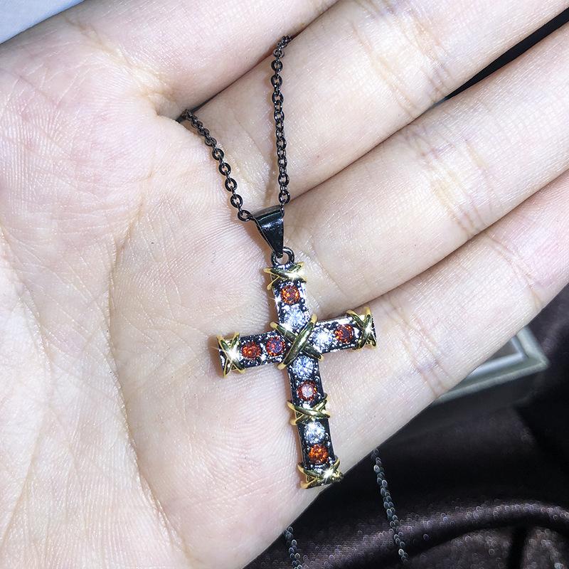 Módní řetízek s přívěskem křížek Roztomilý dámský náhrdelník Zirkonový krystal AAAAA+ Choker s křížkem pro ženy