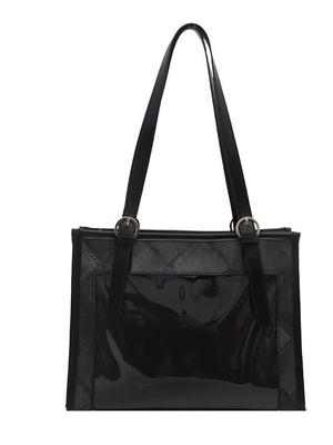 Ceder Acht Ita Bag met Knopenhouder, Gaasdoek, Doorzichtig Vakje, Transparant PU Leer (Zwart)