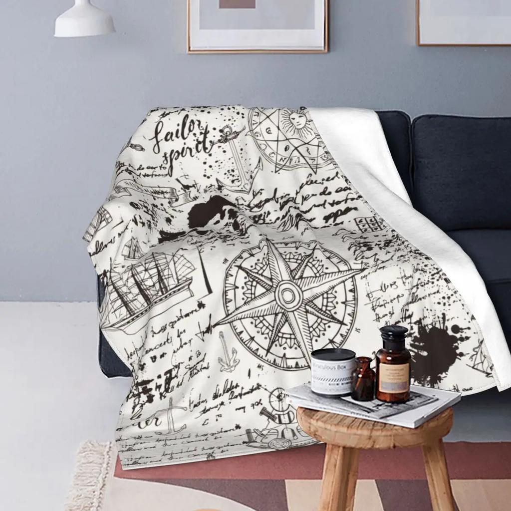 Retro Anchor Nautical Symbols Flannel Blankets Funny Throw Blanket for Bed Sofa Couch Bedspread