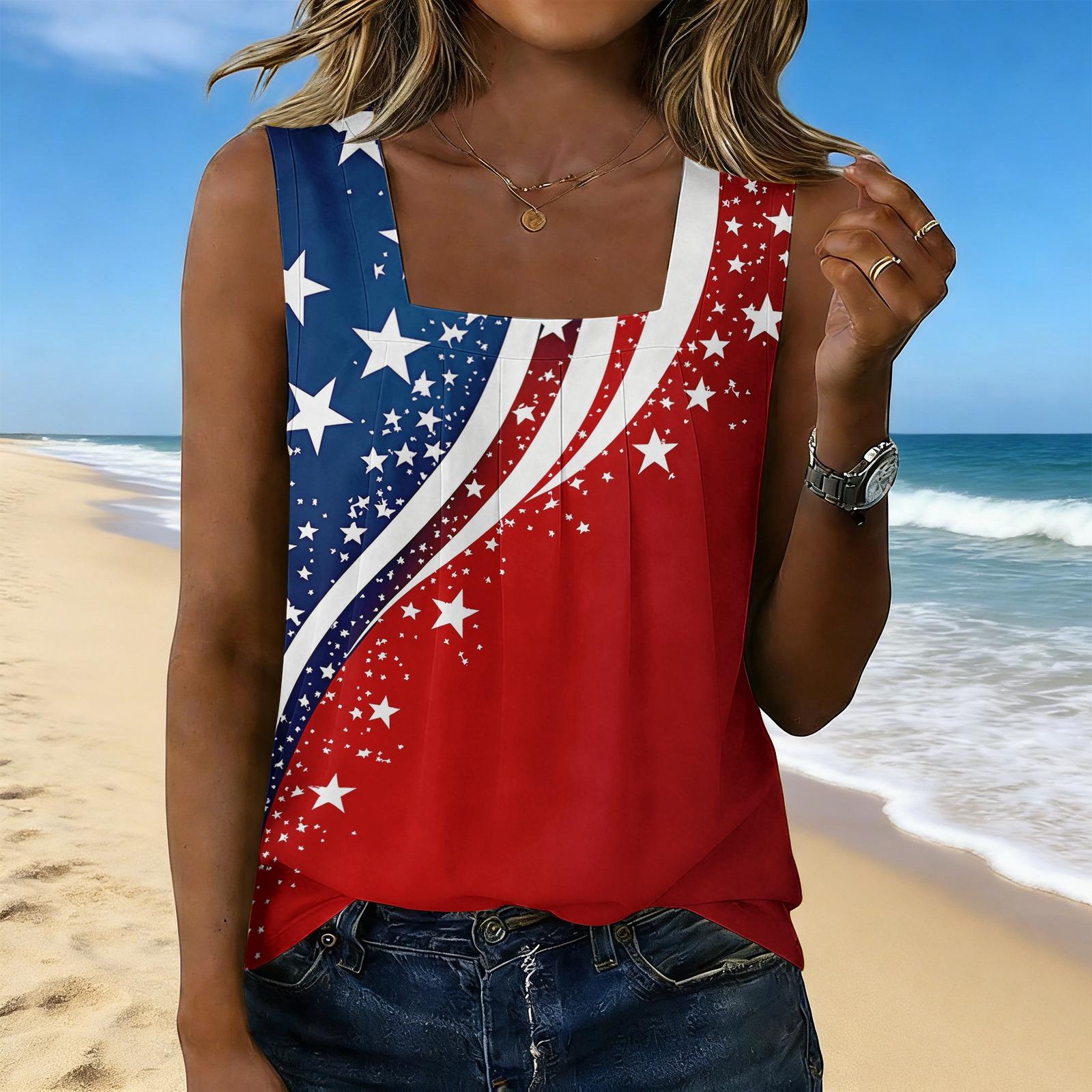 Women s Fashion Sexy Pleated Square Neck Sleeveless Vest Top L