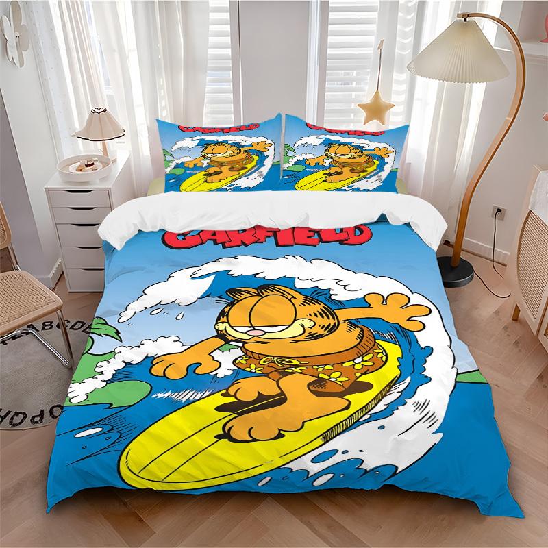 3pcs Surfing-garfield Bedding Set: Perfect for Bedroom or Guest Room. Soft and Comfortable with No Core Included Yy251009208