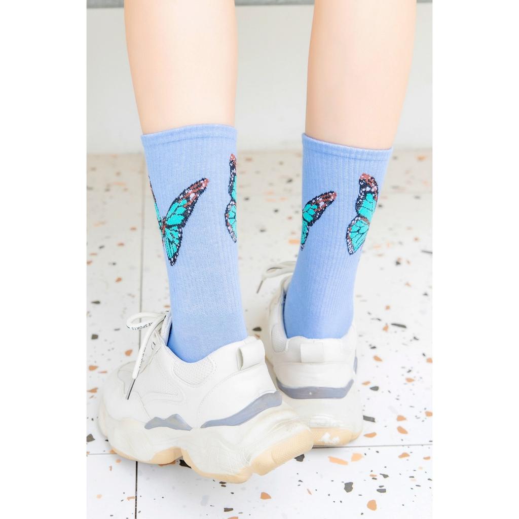 Ladies' Butterfly Printed Socks - Soft, Comfortable, and Trendy Candy Colors  Fashionable Street and Sports Socks, Suitable for All Seasons